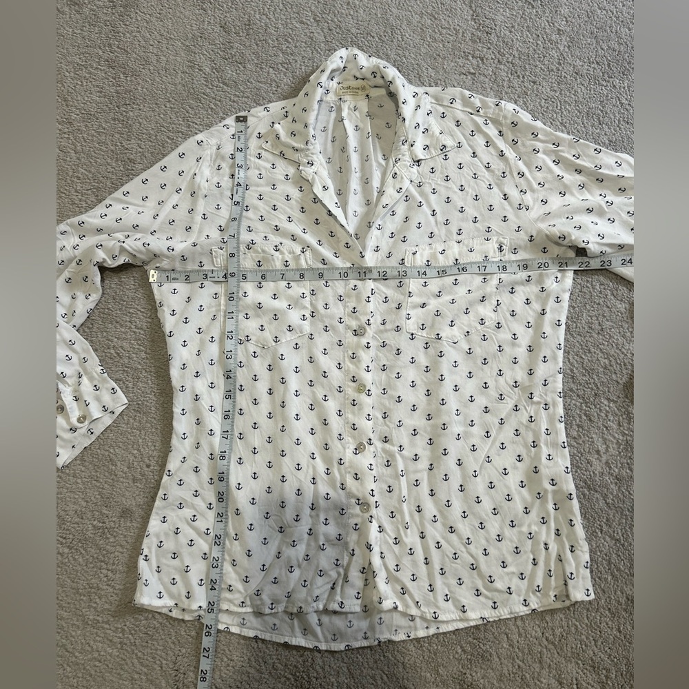 Just Living Nautical Anchor button down Shirt - White and Navy size M - Picture 8 of 10